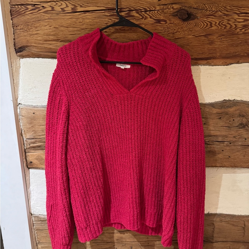 Maurices Pink V-Neck Sweater Chunky Knit